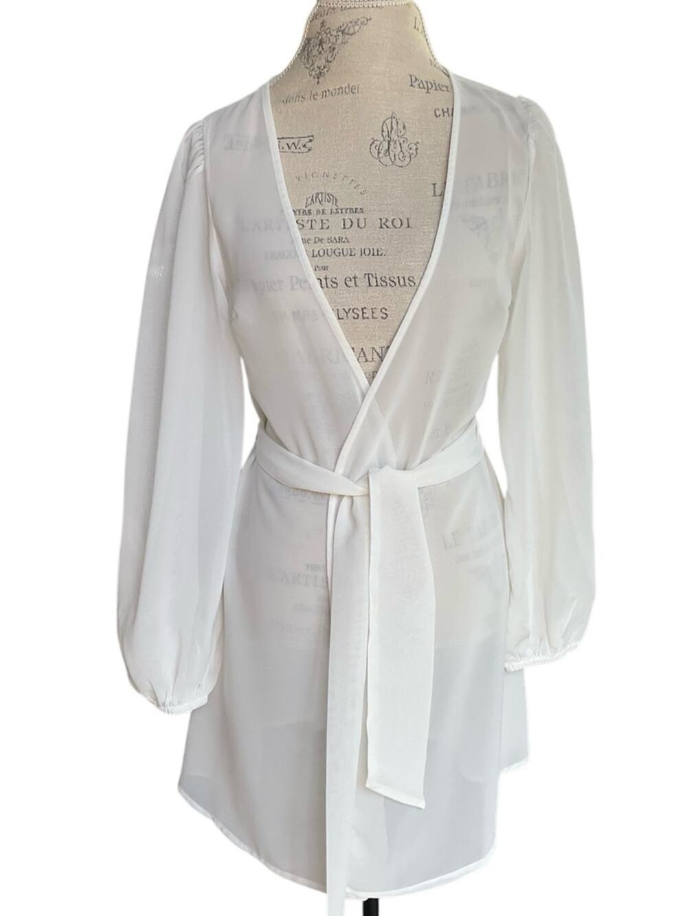 ASOS Design Chiffon Belted Beach Kimono White Sheer Cover up Wedding Size 6 NWT